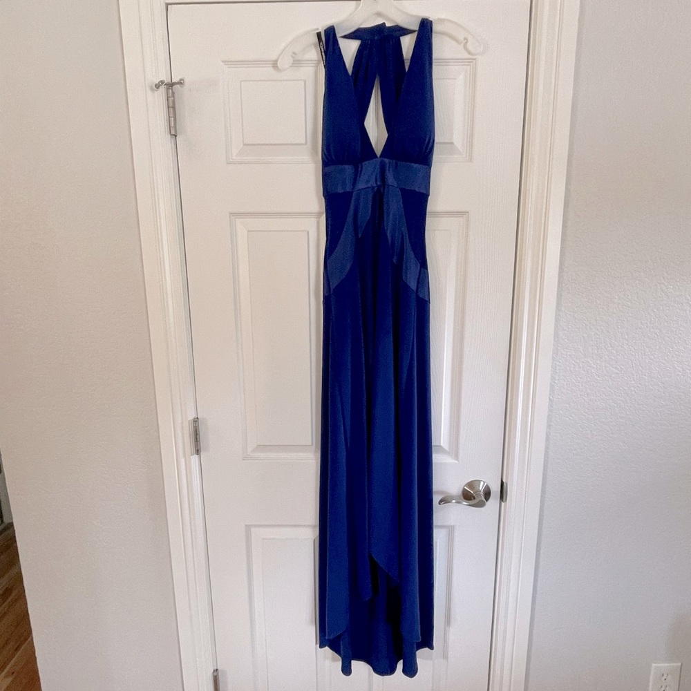Morgan & CO royal blue, low back, hi low hem formal dress size small